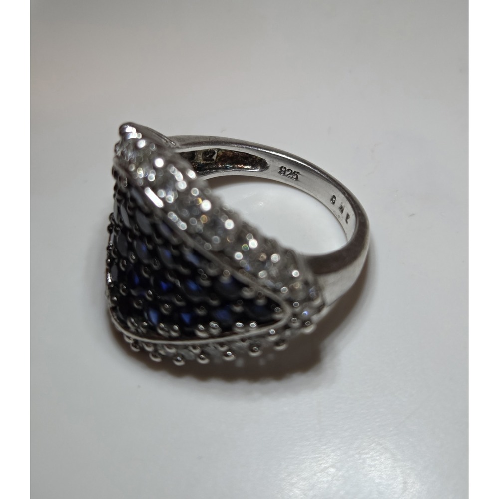 Large Vintage Sterling Silver Marquis-shaped Lab‎ Sapphire & CZ Ring Size 7 - Picture 7 of 7